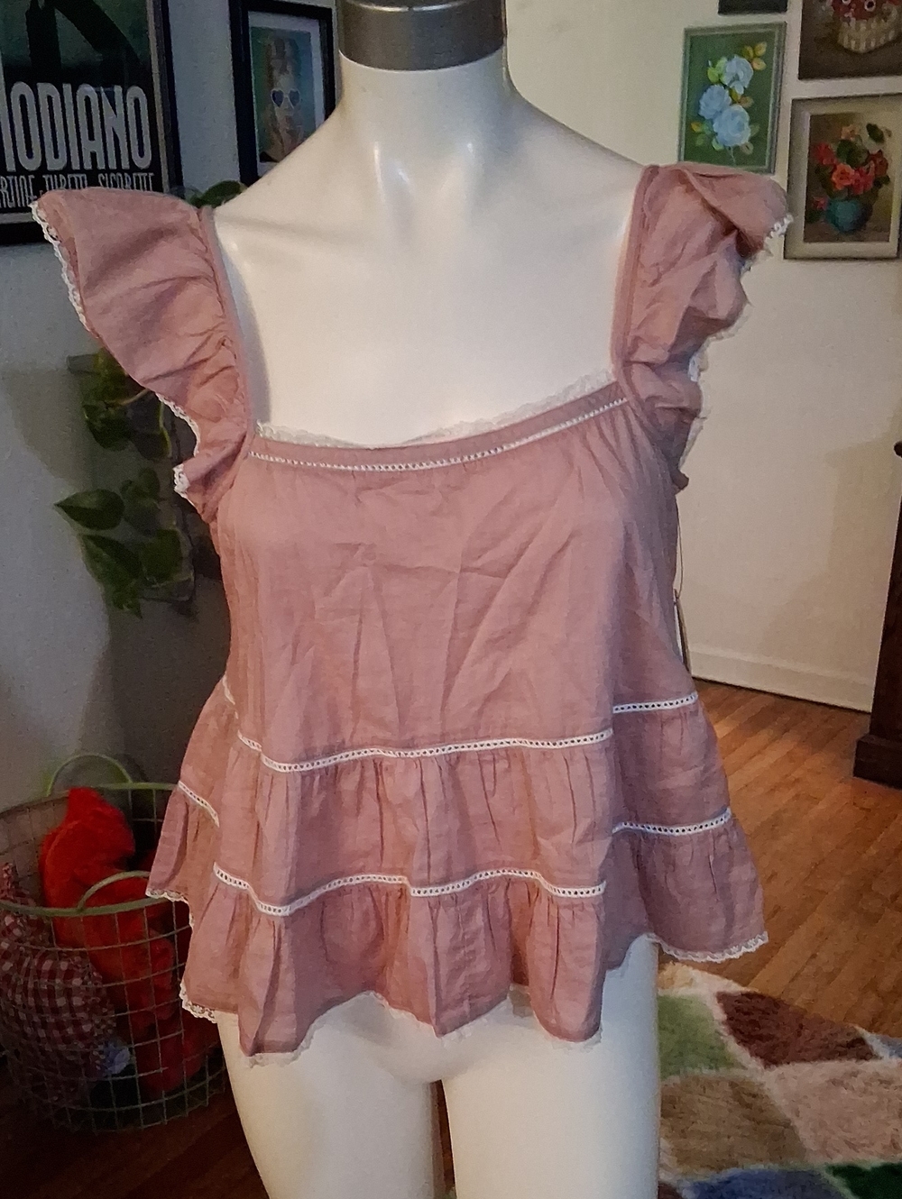 Ruffle Strap Peplum Tank Top in Dusty Rose